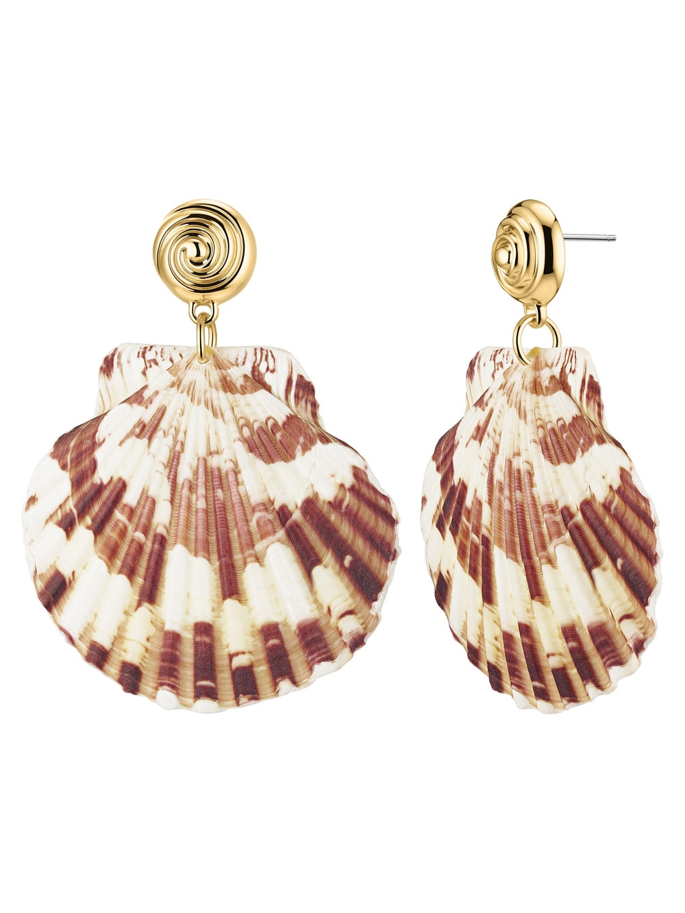 Gold-Top Brown & Cream Shell Drop Earrings